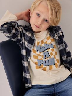 T-shirt met geruite boodschap voor jongens in zwelinkt  - vertbaudet enfant