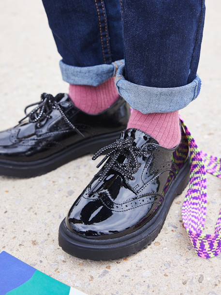 Derbies vernies semelle crantée enfant noir - vertbaudet enfant 