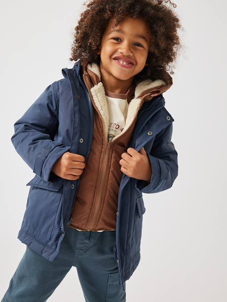 Parka garçon 3 en 1 blouson amovible bleu grisé+kaki+lichen+Marine grisé+noix de pécan - vertbaudet enfant 