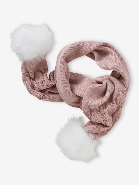Baret + sjaal + handschoenen of wanten in zoomsteek en bontfantasie voor meisjes roze (poederkleur) - vertbaudet enfant 