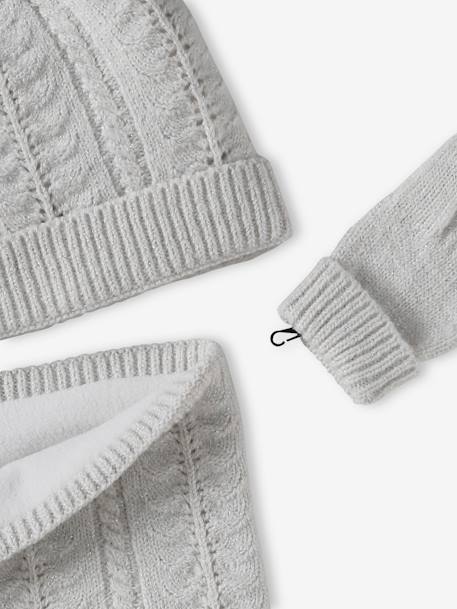 Ensemble bonnet + snood + gants ou moufles en maille torsadée fille écru - vertbaudet enfant 