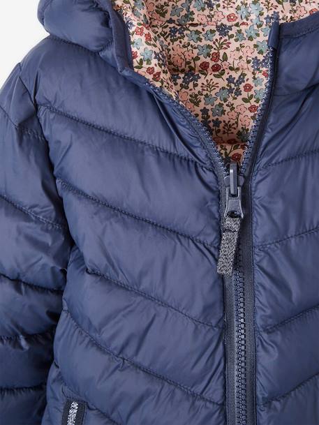 Doudoune fille légère réversible bleu nuit+rose imprimé - vertbaudet enfant 