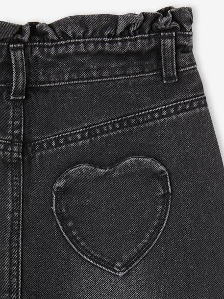 Mom jeans met hartjeszakken op de achterkant Meisje denimgrijs+stone - vertbaudet enfant 