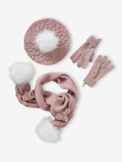 -Baret + sjaal + handschoenen of wanten in zoomsteek en bontfantasie voor meisjes
