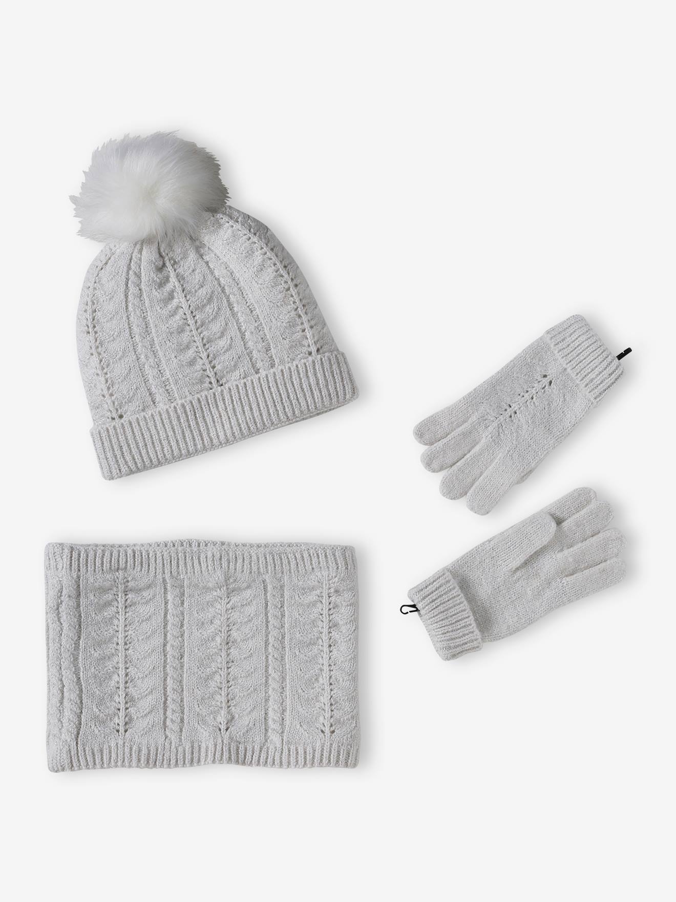 Ensemble Bonnet + Snood + Moufles/Mitaines Vertbaudet Fille | Rayures & Cœurs | Taille 2/3 Ans (2/3A) - 12