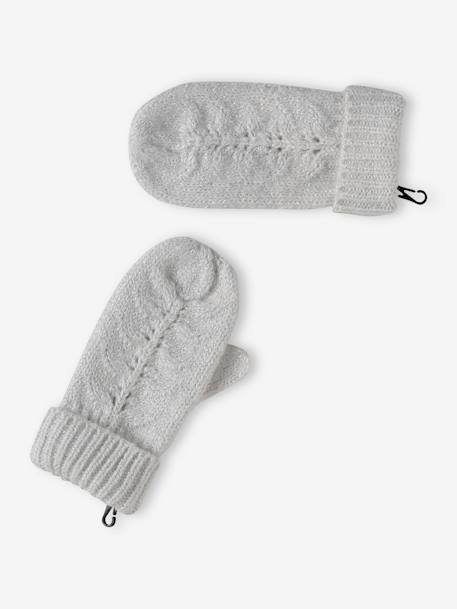 Ensemble bonnet + snood + gants ou moufles en maille torsadée fille écru - vertbaudet enfant 