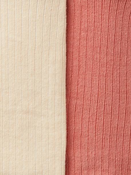 Lot de 2 paires de collants en maille côtelée bébé fille écru+noix de pécan - vertbaudet enfant 