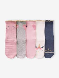 Fille-Sous-vêtement-Chaussettes-Lot de 5 paires de chaussettes licornes et coeurs fille