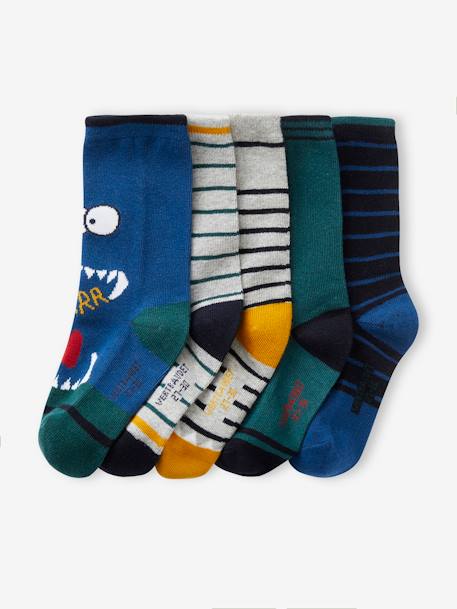 Lot de 5 paires de chaussettes 'monstres' garçon bleu - vertbaudet enfant 