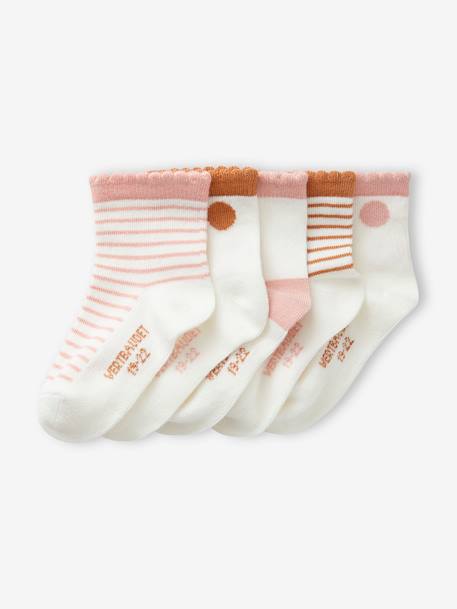 Set van 5 paar sokken met stippen/strepen voor meisjesbaby's roest - vertbaudet enfant 