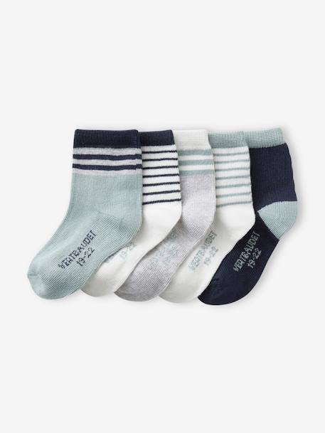 Set van 5 paar gestreepte sokken jongens grijsblauw - vertbaudet enfant 