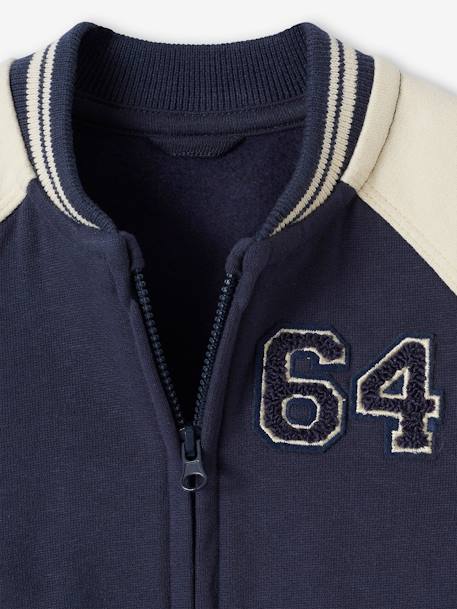 Cardigan style teddy bébé zippé en molleton bleu nuit+vert - vertbaudet enfant 