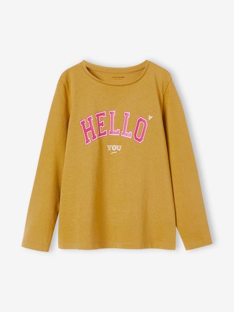 T-shirt met tekst voor meisjes brons+grijsblauw+paars+roze+rozenhout+saliegroen - vertbaudet enfant 