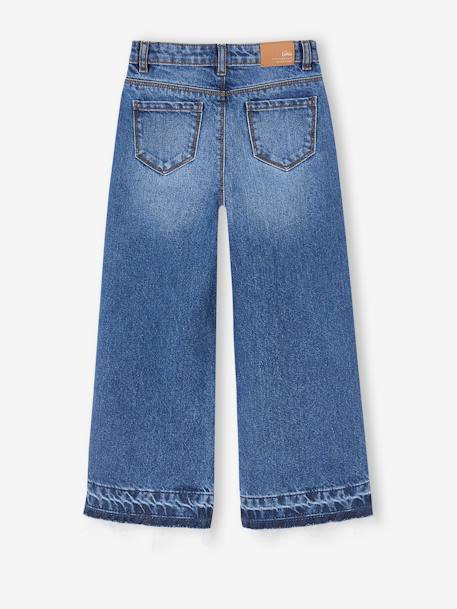 Jean fille large bas effiloché bleu jean+denim bleached+stone - vertbaudet enfant 