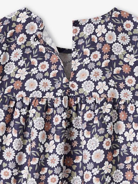 Robe imprimée fleurs manches volantées fille bleu nuit - vertbaudet enfant 