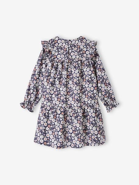 Robe imprimée fleurs manches volantées fille bleu nuit - vertbaudet enfant 