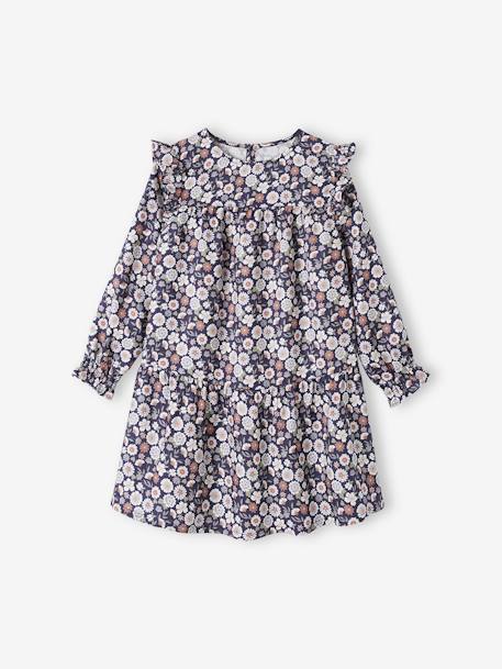 Robe imprimée fleurs manches volantées fille bleu nuit - vertbaudet enfant 