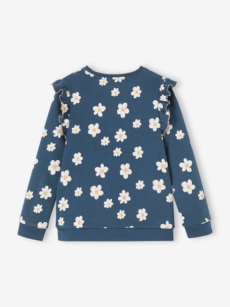 Meisjessweater met ruches op de mouwen marineblauw+roze (poederkleur) - vertbaudet enfant 