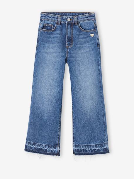 Jean fille large bas effiloché bleu jean+denim bleached+stone - vertbaudet enfant 
