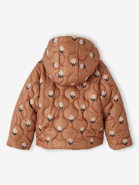 Doudoune à capuche réversible fille matelassée et sherpa noisette - vertbaudet enfant 
