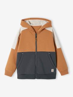 Jongens-Trui, vest, sweater-Sweater-Sportieve sweater met rits en capuchon, colourblock effect, jongens