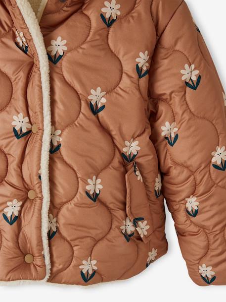 Doudoune à capuche réversible fille matelassée et sherpa noisette - vertbaudet enfant 