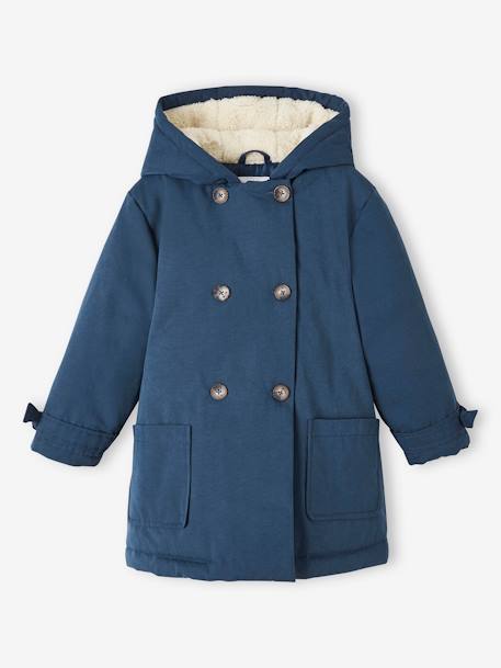 Parka à capuche chic effet peau de pêche fille bois de rose+marine - vertbaudet enfant 
