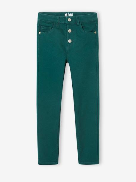 Pantalon fille mom MorphologiK fin encre+rose poudré+vert sapin - vertbaudet enfant 
