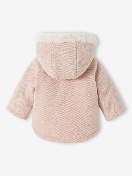 Wollen mantel voor baby met nepbonten voering rozen - vertbaudet enfant 