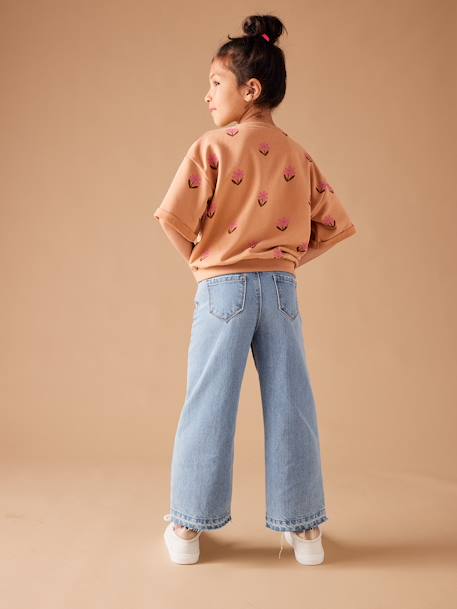 Jean fille large bas effiloché denim bleached+stone - vertbaudet enfant 