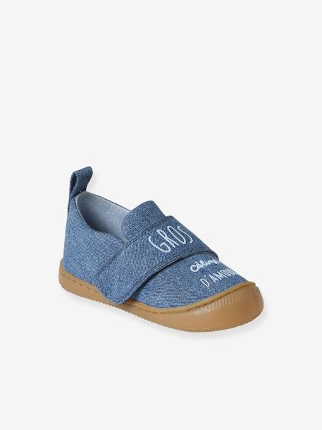 Chaussons scratchés bébé en toile denim bleu imprimé+bleu jean - vertbaudet enfant 