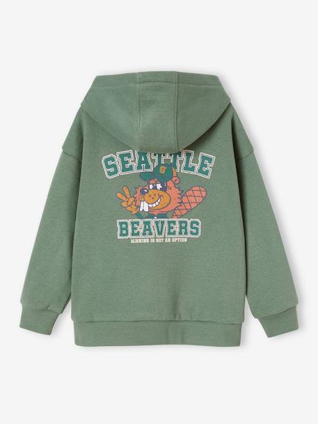 Sweat à capuche grand motif nature au dos garçon vert sauge - vertbaudet enfant 