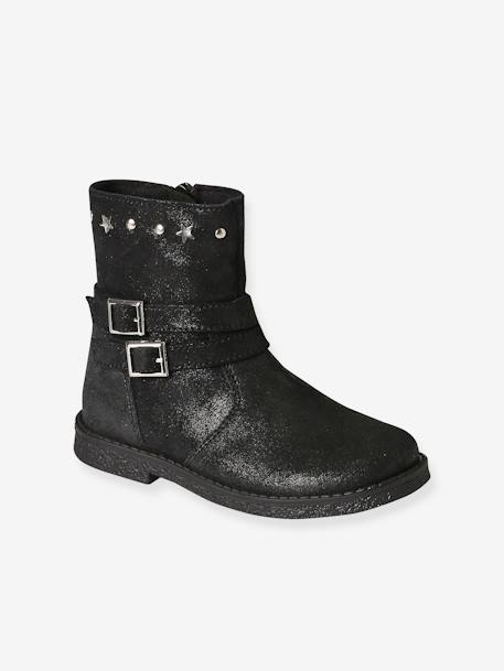 Boots en cuir fille collection maternelle noir - vertbaudet enfant 