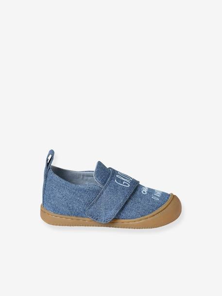 Chaussons scratchés bébé en toile denim bleu imprimé+bleu jean - vertbaudet enfant 