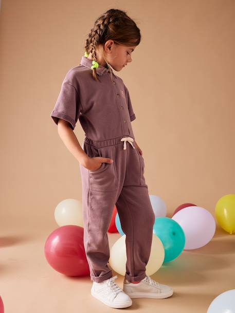 Fleece jumpsuit met korte mouwen voor meisjes zachtpaars - vertbaudet enfant 