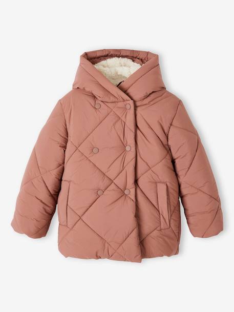 Doudoune fille à capuche doublée sherpa blush+marine+vert - vertbaudet enfant 
