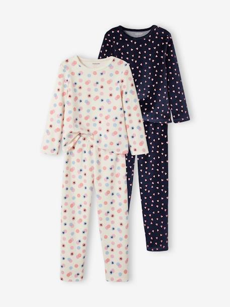 Set van 2 fluwelen meisjespyjama's met hartjes marineblauw - vertbaudet enfant 