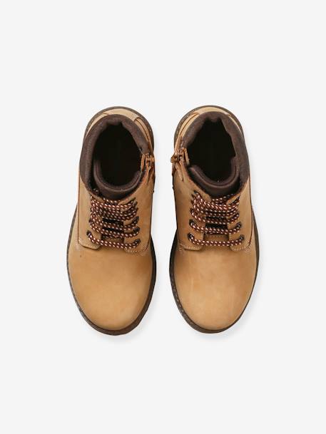 Boots crantées lacées et zippées cuir junior camel - vertbaudet enfant 
