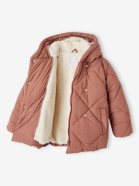 Doudoune fille à capuche doublée sherpa blush+marine+vert - vertbaudet enfant 