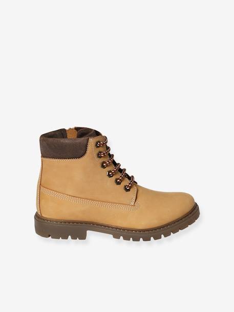 Boots crantées lacées et zippées cuir junior camel - vertbaudet enfant 