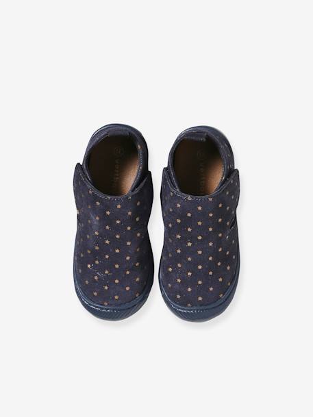 Chaussons scratchés bébé en cuir souple bleu imprimé - vertbaudet enfant 