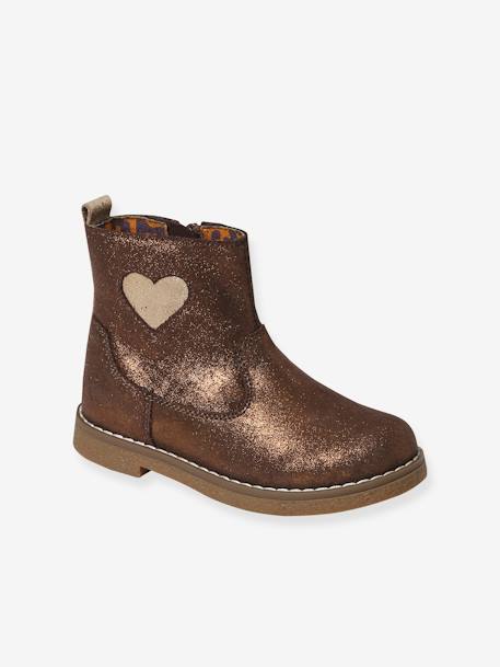 Boots enfant fille coeur cuir zippées bronze - vertbaudet enfant 