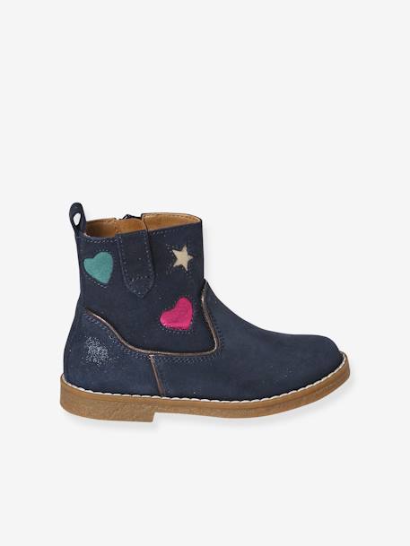 Boots enfant fille cuir zippées marine+or - vertbaudet enfant 