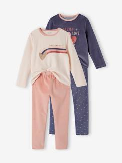 Meisje-Pyjama, pyjamapakje-Set van 2 fluwelen meisjespyjama's 'love'