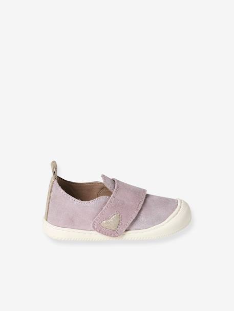 Chaussons scratchés bébé en cuir souple rose+rose pâle - vertbaudet enfant 