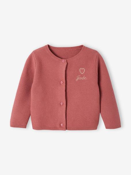 Cardigan broderie dorée coeur bébé ivoire+ocre+vieux rose - vertbaudet enfant 