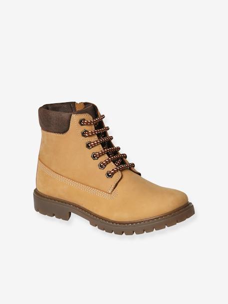 Boots crantées lacées et zippées cuir junior camel - vertbaudet enfant 