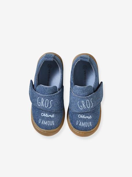 Chaussons scratchés bébé en toile denim bleu imprimé+bleu jean - vertbaudet enfant 