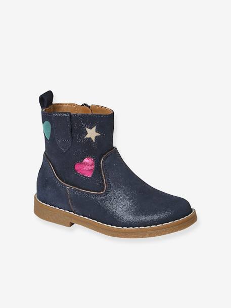 Leren laarzen voor meisjes, kleutercollectie goud+marineblauw - vertbaudet enfant 