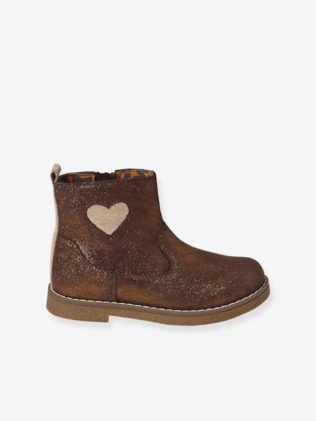 Boots enfant fille coeur cuir zippées bronze - vertbaudet enfant 
